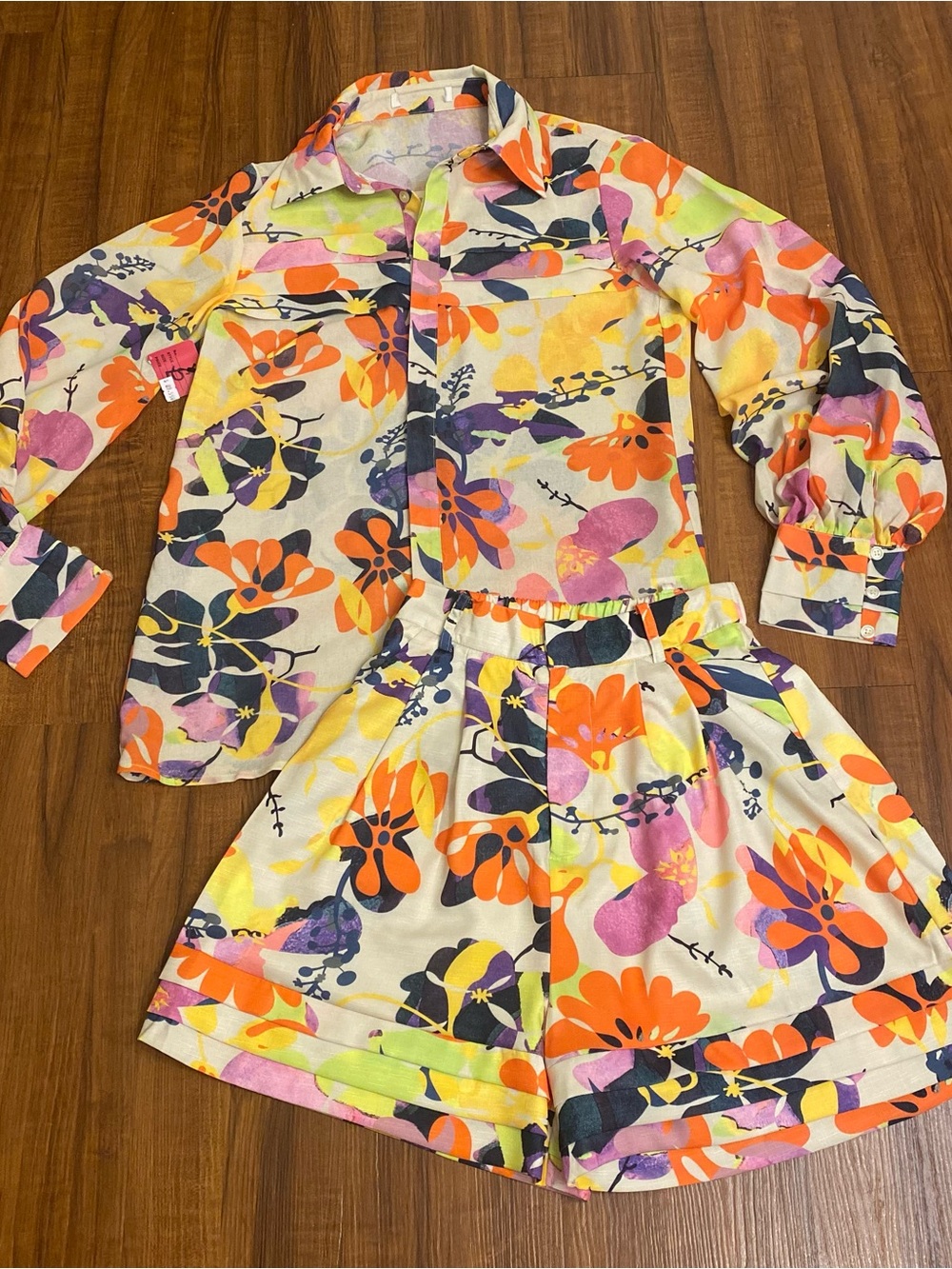 New Vibrant Floral Two-Piece Set in Yellow, Orange & Purple
